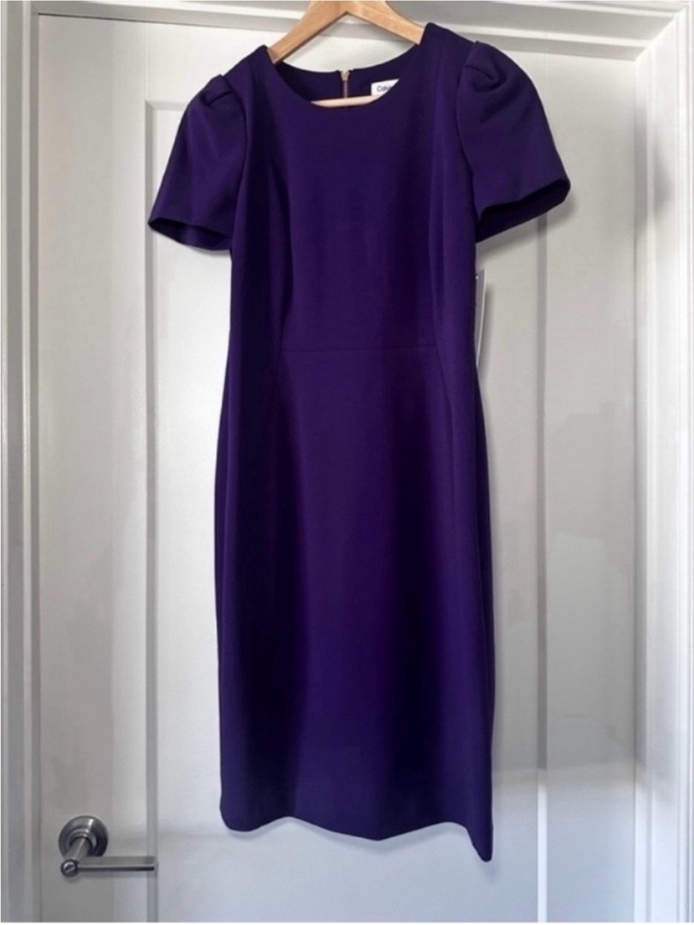 💜 NWT! Purple CALVIN KLEIN Puff Sleeve Sheath Dress - Size 8